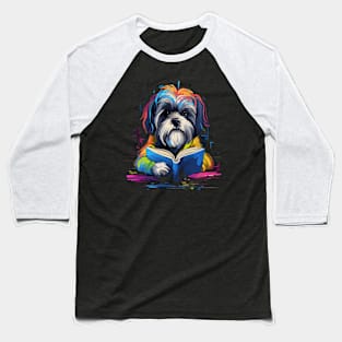 Shih Tzu Reads Book Baseball T-Shirt